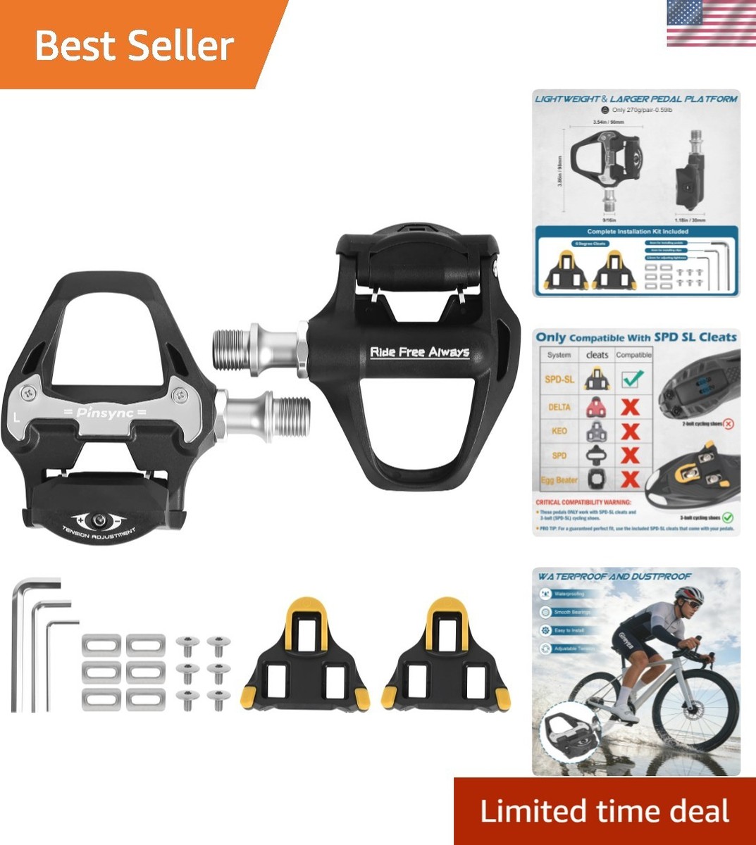 SPDSL Cycling Road, SPD SL Pedali Pédales de vélo de réparation Pièces et composants de rechange Autoverrouillage avec crampons SPDSL Cycling Road, SPD SL Pedali Pédales de vélo de réparation Pièces et composants de rechange Autoverrouillage avec crampons