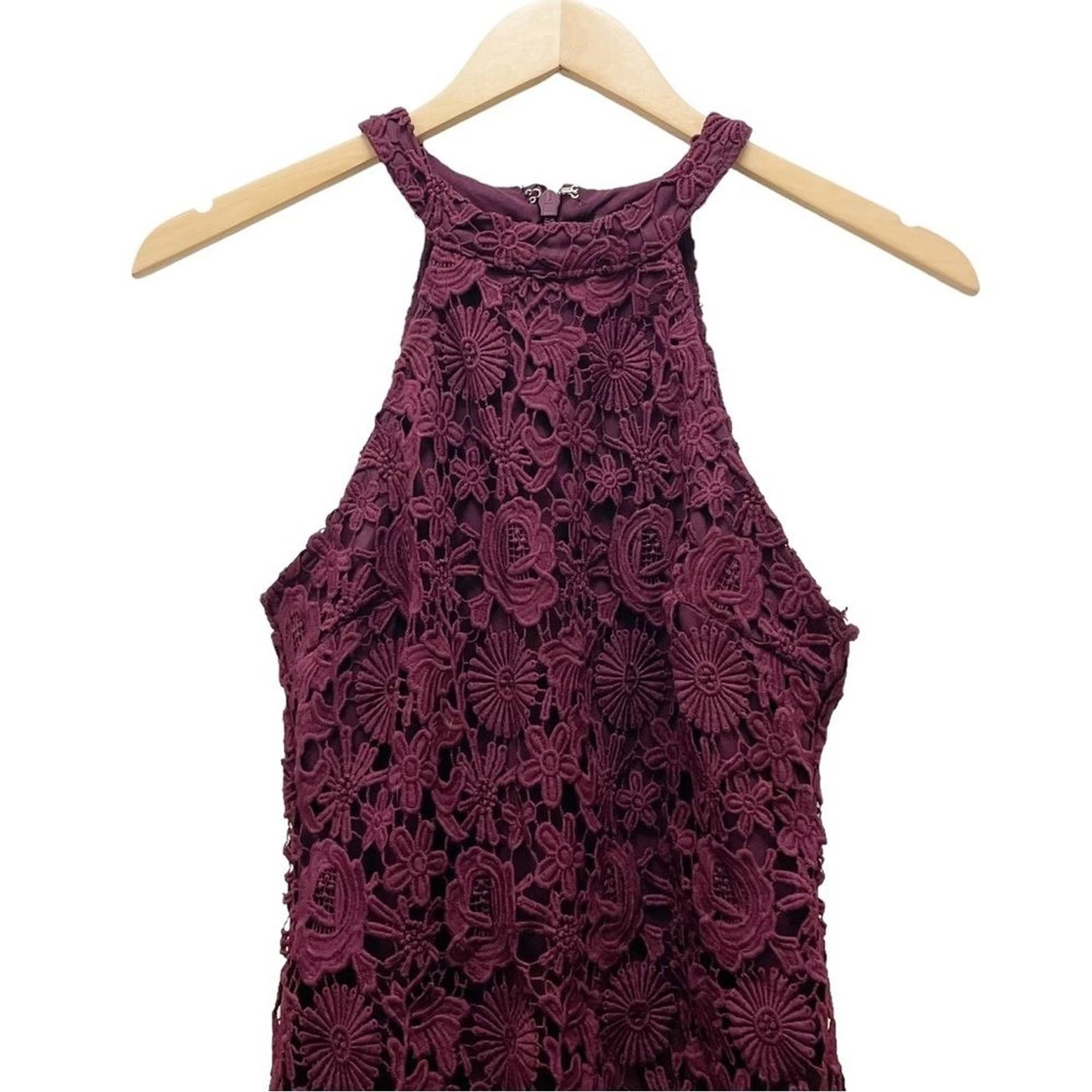 Mini Abito Lulus Love Poem Borgogna Pizzo Halter Taglia S Data San Valentino