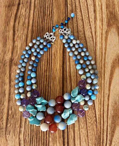 Vintage JAPAN 4-Strand Multi-Color Beaded Statement Necklace video thumbnail