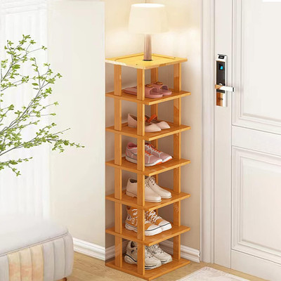 Bamboo Shoe Rack - Vertical Shoe Rack for Small Spaces Tall Narrow Shoe Rack Org