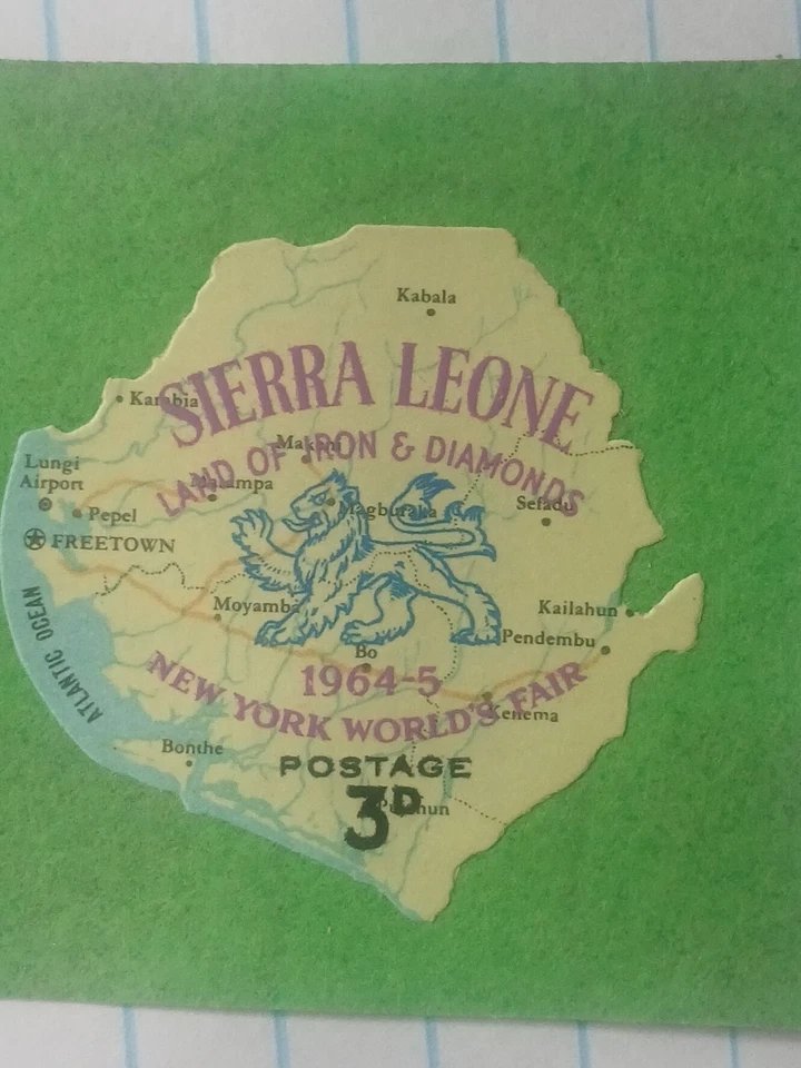 SELLO VINTAGE 1964 Primera edición de sello postal autoadhesivo del mundo Sierra Leona Foto 3 de 4