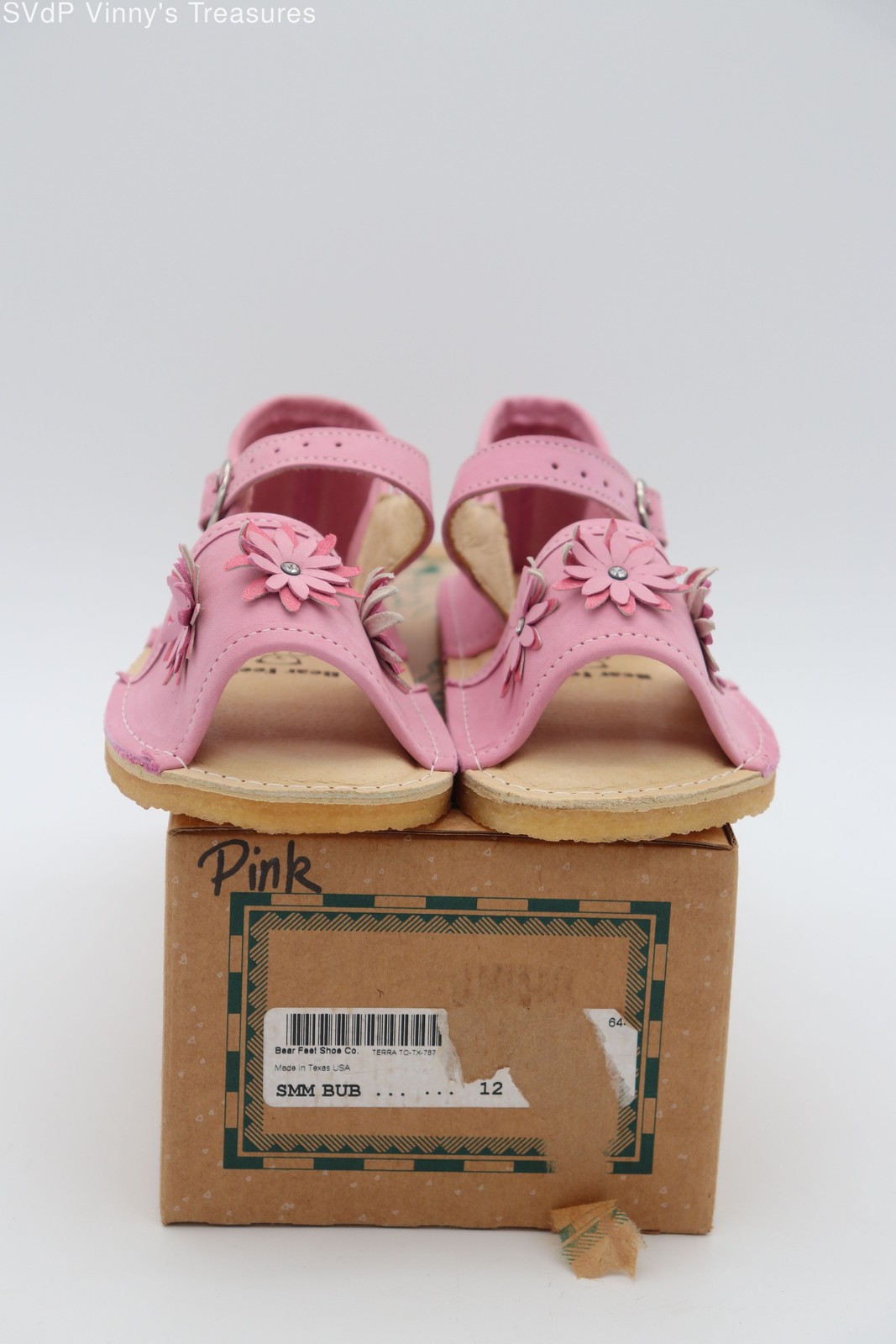 Bear Feet Pink Leather Girl's Sandals Size 12 Flower Detail NIB USA Made