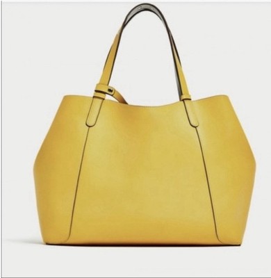 Zara Women's Tote Bag Leather Yellow Large Boho Office Travel
