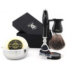5PC Premium Shaving Kit with Synthetic Black Hair Shave Brush  5 Edge Razor Set