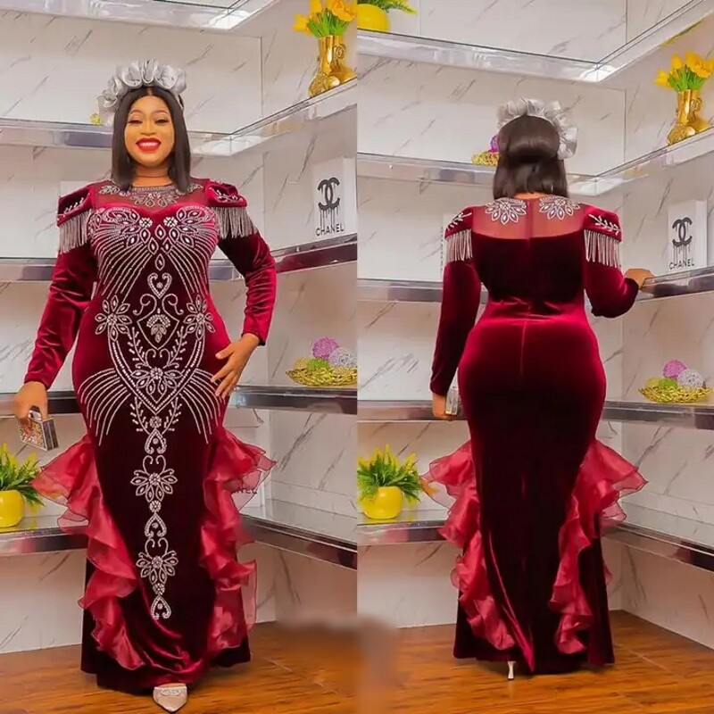 African Fashion Velvet Evening Dresses for Women Luxury