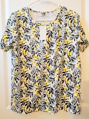 C&K Designs Short Sleeve Floral Top NWT Womens Size PM