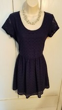 Arizona Jean Co. Navy Lace Short Sleeved Short Dress- Womens Juniors Medium