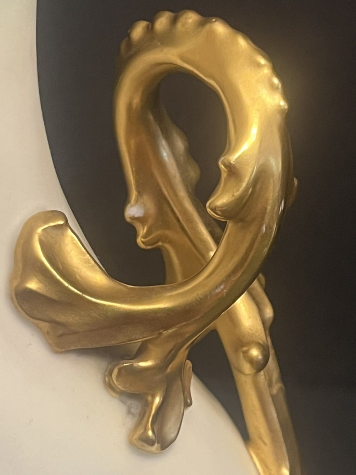 Limoges France 12” Vase Woman Gathering Grapes Gold Twig