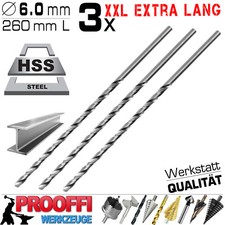 3 x HSS Metallbohrer Ø 6.0 mm Spiral Eisen Stahl Bohrer 260mm XXL Lange Version