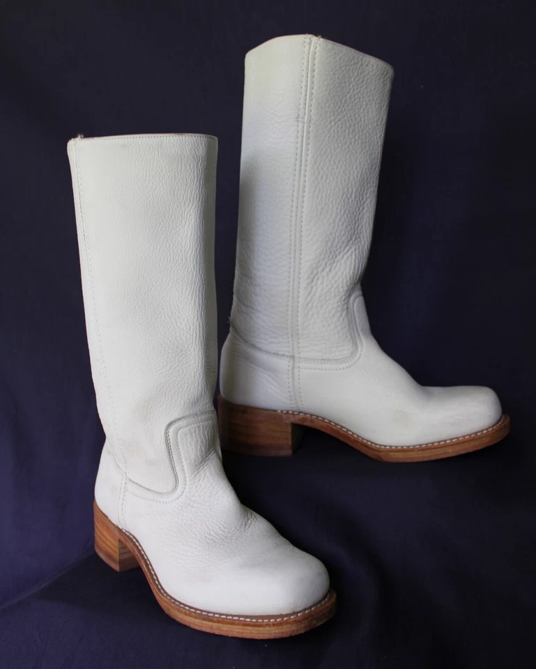 Botas vaqueras Frye de cuero blancas Campus ecuestres occidentales vintage gente libre 9m Foto 2 de 4