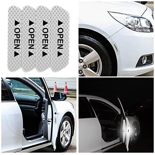 4PCS White Car Door Open Warning Reflective Stickers Night Safety Luminous Decal - Picture 2 of 10