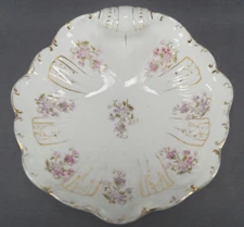 Carl Tielsch Pink & Purple Floral & Gold Rococo Shell Shaped Serving Dish C 1900