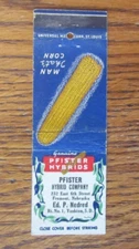 FARM IMPLEMENTS MATCHBOOK COVER: PFISTER HYBRIDS YANKTON, SD 1950s MATCHCOVER A8