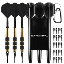 Soft Tip Dart Set, 3 Soft Tip Darts, 30 Plastic Tips, 1 Dart Case
