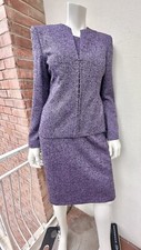 VERSUS Versace Couture Suit Set Purple Grey Wool Jacket Dress 90s Size IT 42-S-M