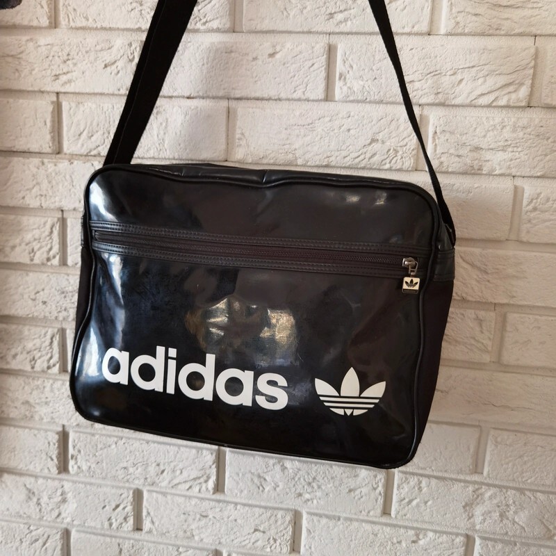 Adidas Sport Messenger Bag Black Vinyl Cross Body Shoulder Vintage 90s  Retro | eBay