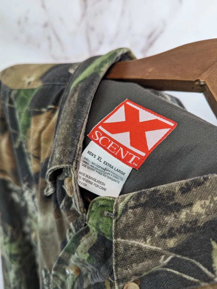 X Scent Shirt Mens XL Camo Blocker Woodland Button Hunting Mossy Oak Break Up - Image 3 of 4