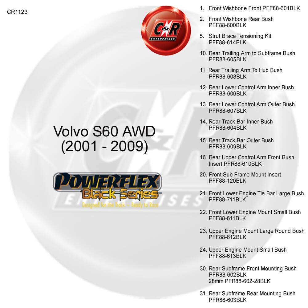 Powerflex Black Front Wishbone Front Bushes for Volvo S60 AWD 01-09 PFF88-601BLK