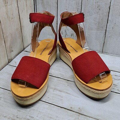 Lucky Brand Joodith Wmn Red Suede Ankle Strap Espadrille Platform  Sandals