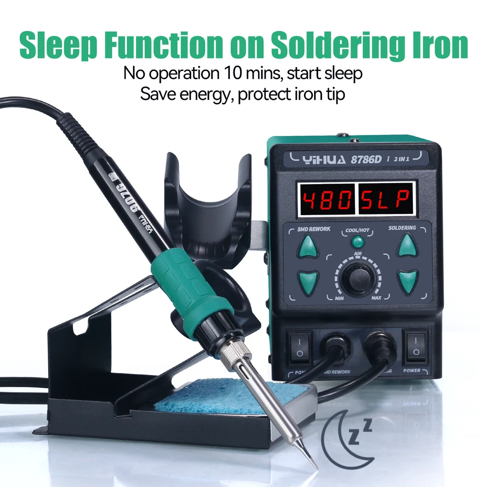 YIHUA 8786D-I Estación de soldadura digital con aire caliente regulable Soldador seguro ESD - Imagen 3 de 4