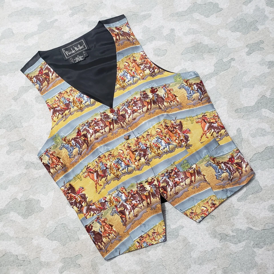 Chaleco Nicole Miller Vintage Mujer Mediano Multicolor Sin Mangas Vaqueros Indios Foto 2 de 4