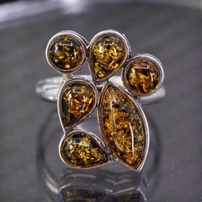 Size 7.25, vintage sterling silver 925 handmade ring with amber