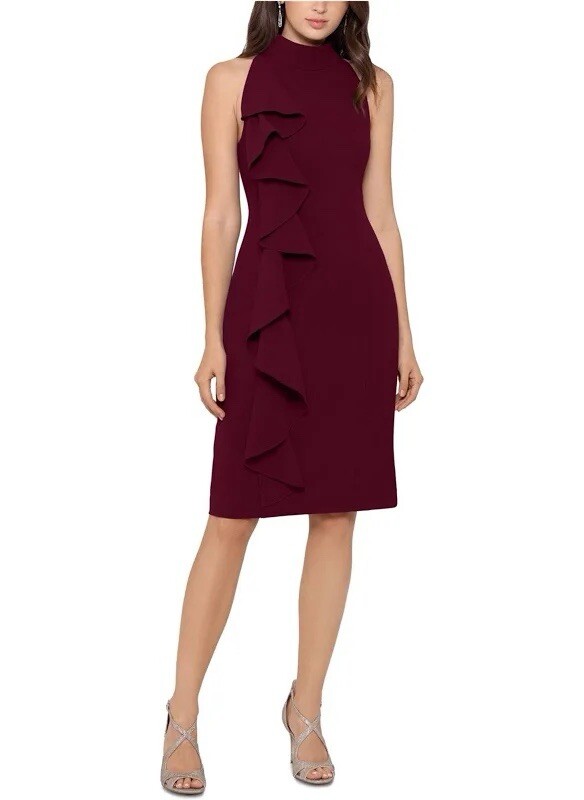 Betsy & Adam Cascade-Front Scuba Sheath Dress Sz 4
