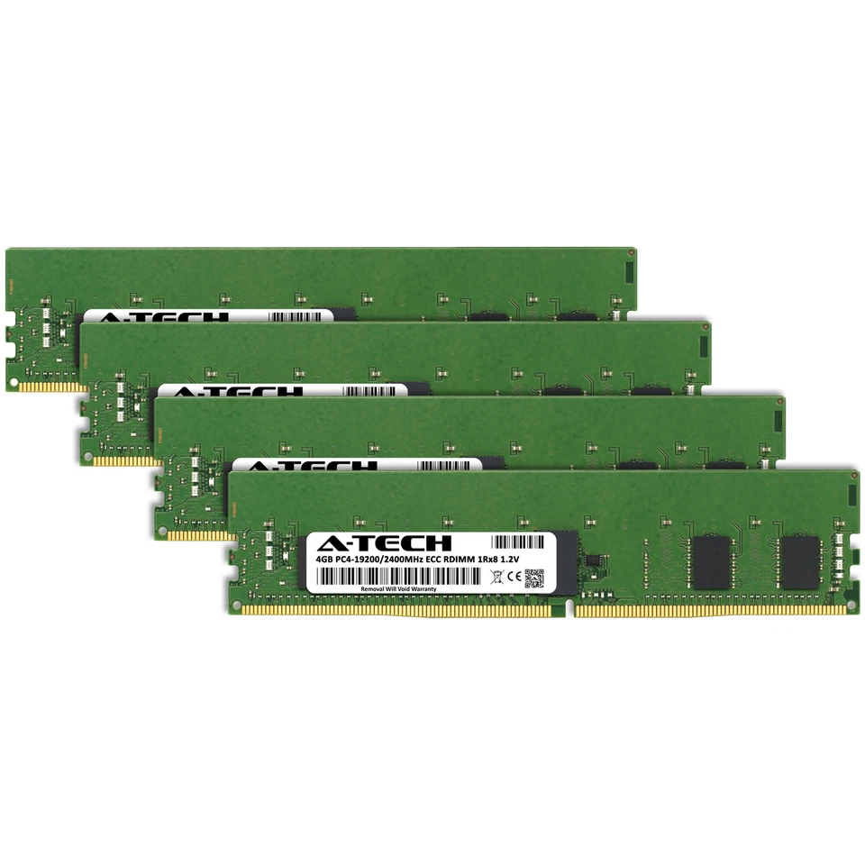 A-Tech 16GB 4x 4GB 1Rx8 PC4-19200R RDIMM DDR4 2400 MHz ECC REG Server Memory RAM - Image 2 of 4