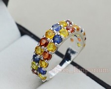 Natural Multi Sapphire Gemstone 925 Sterling Silver Wedding Ring Christmas Gift
