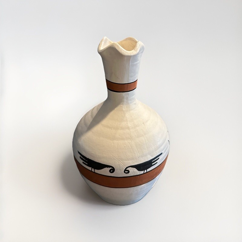 Kwahu Pottery Native Pottery Vase Collectible, Birds, Signed by Artist