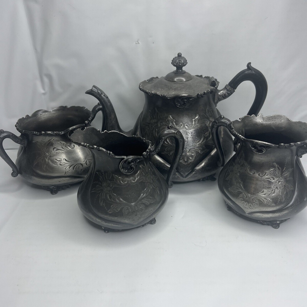 Vintage eureka silver teapot set ,QUADRUPLE plate 290 Lot of