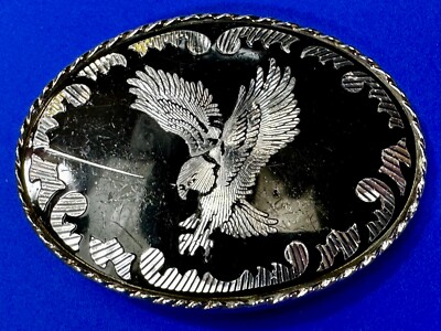 Flying Hunting Eagle - Wings Up Silver & Black Color Oval Western W Belt Buckle