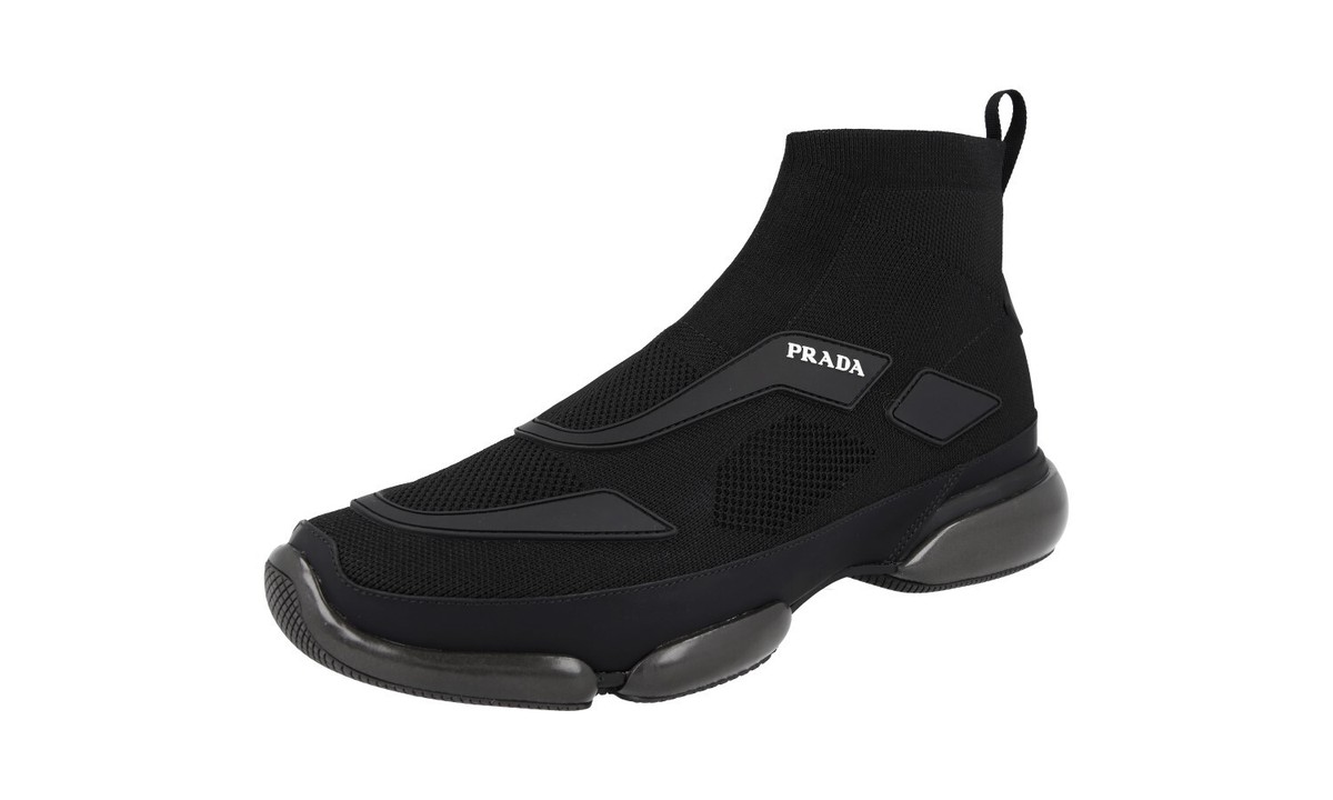 PRADA Knit Sock Cloudbust High-Top Sneakers Booties Black NEW - US