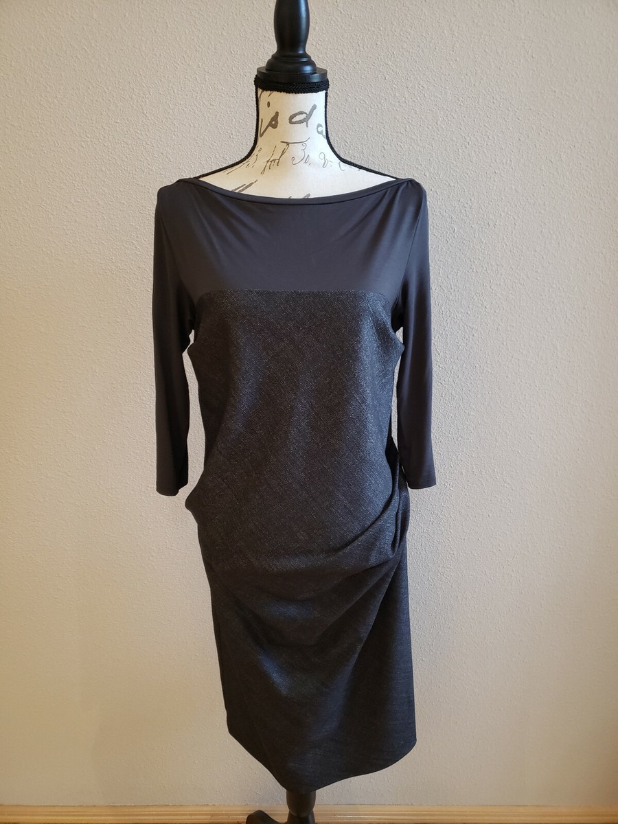 Robe Max Mara 'Calao' Gris Foncé - Drapée Ajustée - Taille Italienne 44 (S) - Fabriquée En Italie