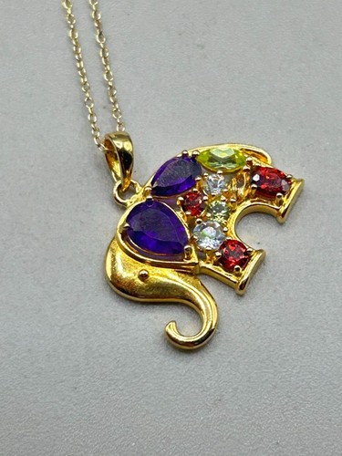 Collana Elefante Oro Vermeil Argento Sterling 925 Vera Gemma Semipreziosa - Foto 5 di 10