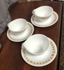 Vintage 6 pc Corelle Butterfly Gold Hook Handle Cups & saucers