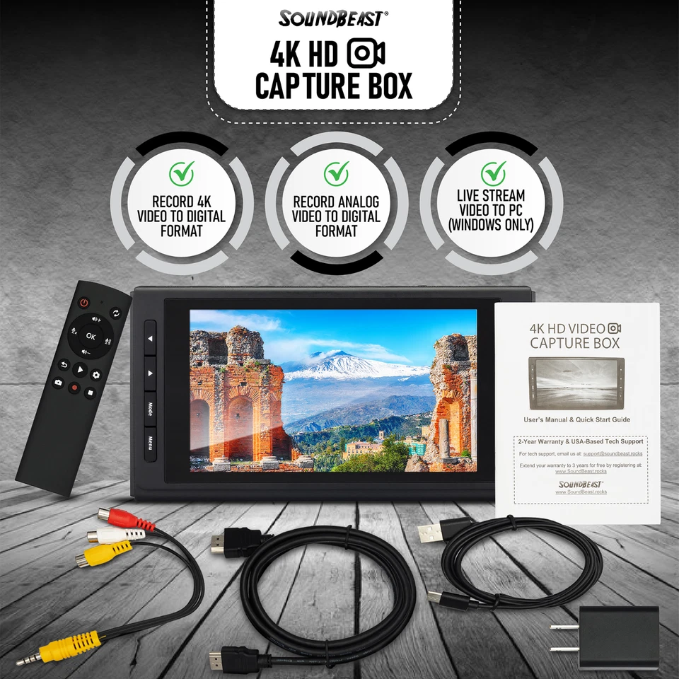 SoundBeast 4K HD Video Capture Box - Capture or Live Stream HDMI AV RCA - 5" LCD - Image 2 of 4
