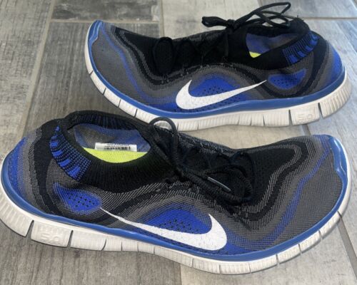 Men's sz 11 Nike Free 5.0 Flyknit Blue Black 615805-014 Running Shoes Sneakers - Afbeelding 1 van 10