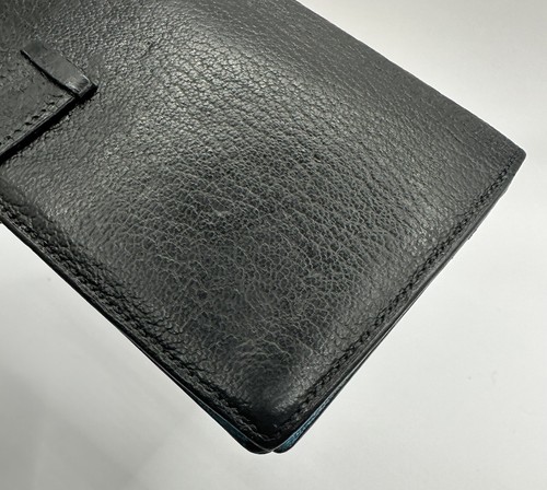HERMÈS Bearn Souffle Epsom Leather Black/light blue Bifold Long Wallet GoldMetal - Picture 13 of 22