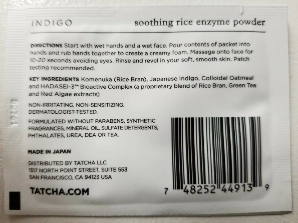 Tatcha Skin Care Packettes INDIGO SOOTHING Rice Enzyme Powder Packet 5 ...
