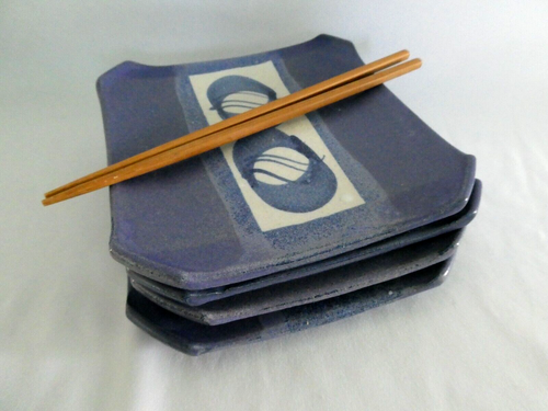 Set of 4 Handcrafted 6" Pottery Plates Sushi Tapas Scottish Potter Julie Brooke - Picture 3 of 5