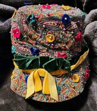 MR. JOHN JR Paisley Vintage Hat W/ Velvet Bows Green And Yellow  Flowers Union 