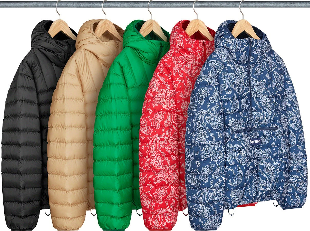 Pull à capuche FW22 Supreme Paisley micro duvet demi fermeture éclair bleu veste bouffante