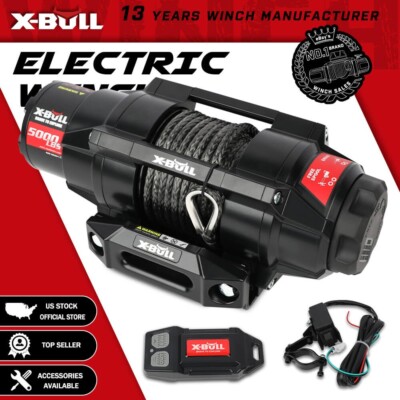 X-BULL 5000lbs Electric Winch 12V Synthetic Rope Towing Trailer ATV UTV BOAT