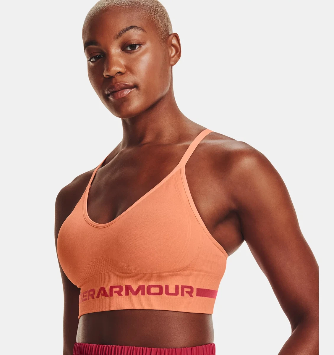 Under Armour Women's Seamless Long-Line Low-Impact Sports Bra Mellow Orange  SM