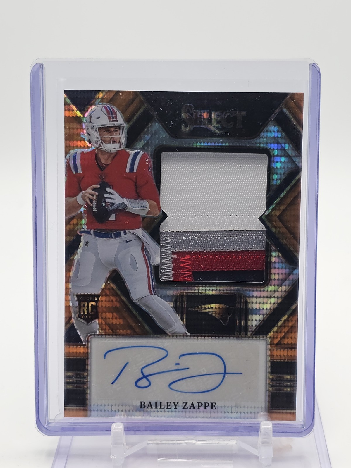 Bailey Zappe Panini Select Jumbo Rookie Signature Swatch #JRSBZ Neon Orange Pulsar