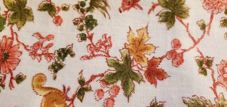 Cotton Fabric Deer Squirrel Rabbit Vines With Leaves and Birds 42x24" Quilting - Image 2 of 4