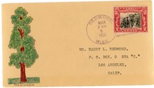 Sc#645 - BEAZELL CACHET - `REDWOOD` - cancelled REDWOOD MISS MAR/9/1931, COLORED