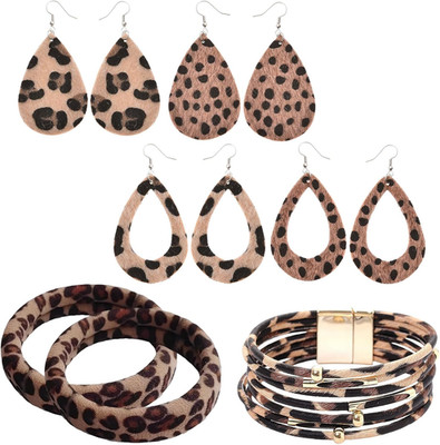 4 Paare Ohrringe Leopardenmuster,Mehrschichtig Leo Armband,Schmuckset Leopardenm