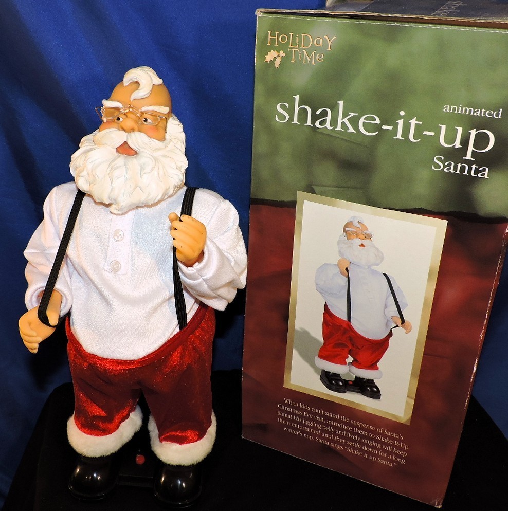 Animated Belly Shaking Suspender Pulling Santa Claus Singing Dancing Christmas